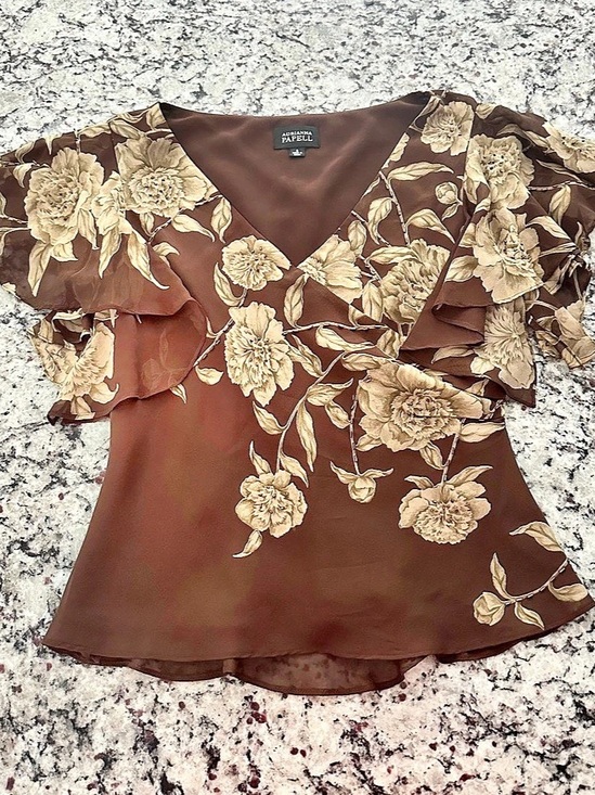 Adrianna Papell Tops - Adrianna Papell Y2K Vintage Floral Ruffle Sleeve Blouse in Brown Size 8 Like New